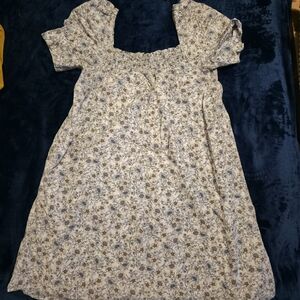 J. Crew Blue and Cream Smocked Floral Dress